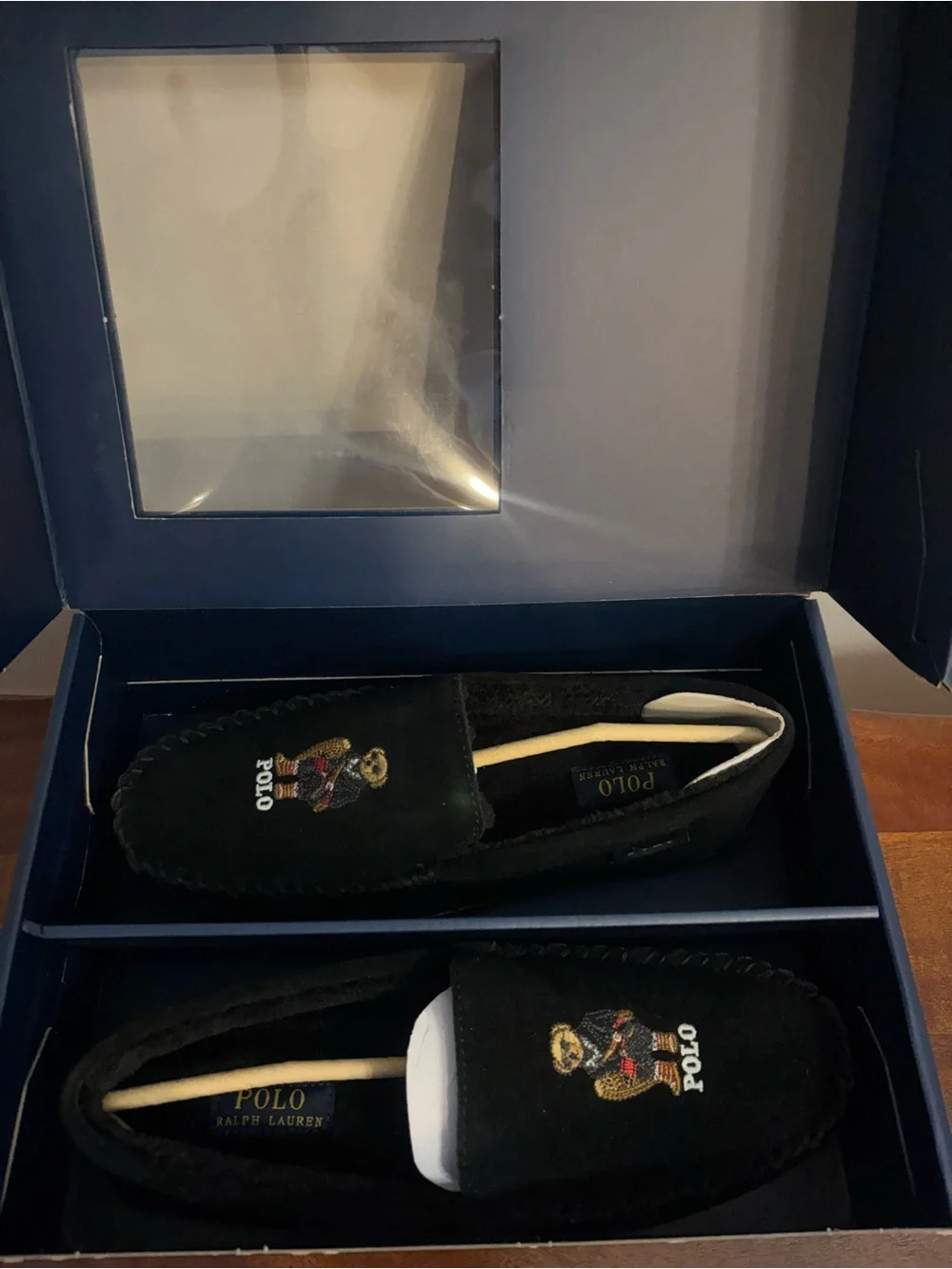 Polo Ralph Lauren Men’s Black Suede Moccasin Loafers w/ Brenan Polo Bear size 8